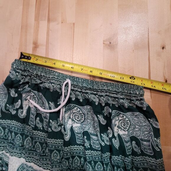 CLEARANCE Harem Pants Green White Boho Hippie Elephant Small Gathered Ankle - Picture 7 of 9